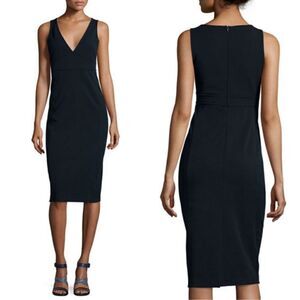 THEORY Mirneel Prosecco Dress Black V-Neck Sheath Midi Length Sleeveless Small